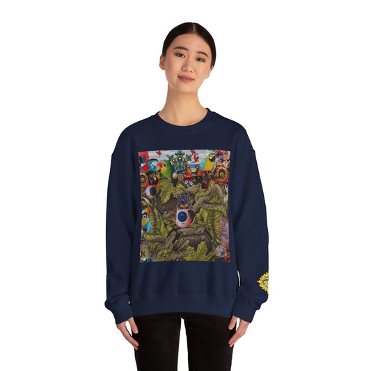 Apoda Surreal Parrot Garden Collage Sweatshirt — Psychedelic Bird Collage Crewneck