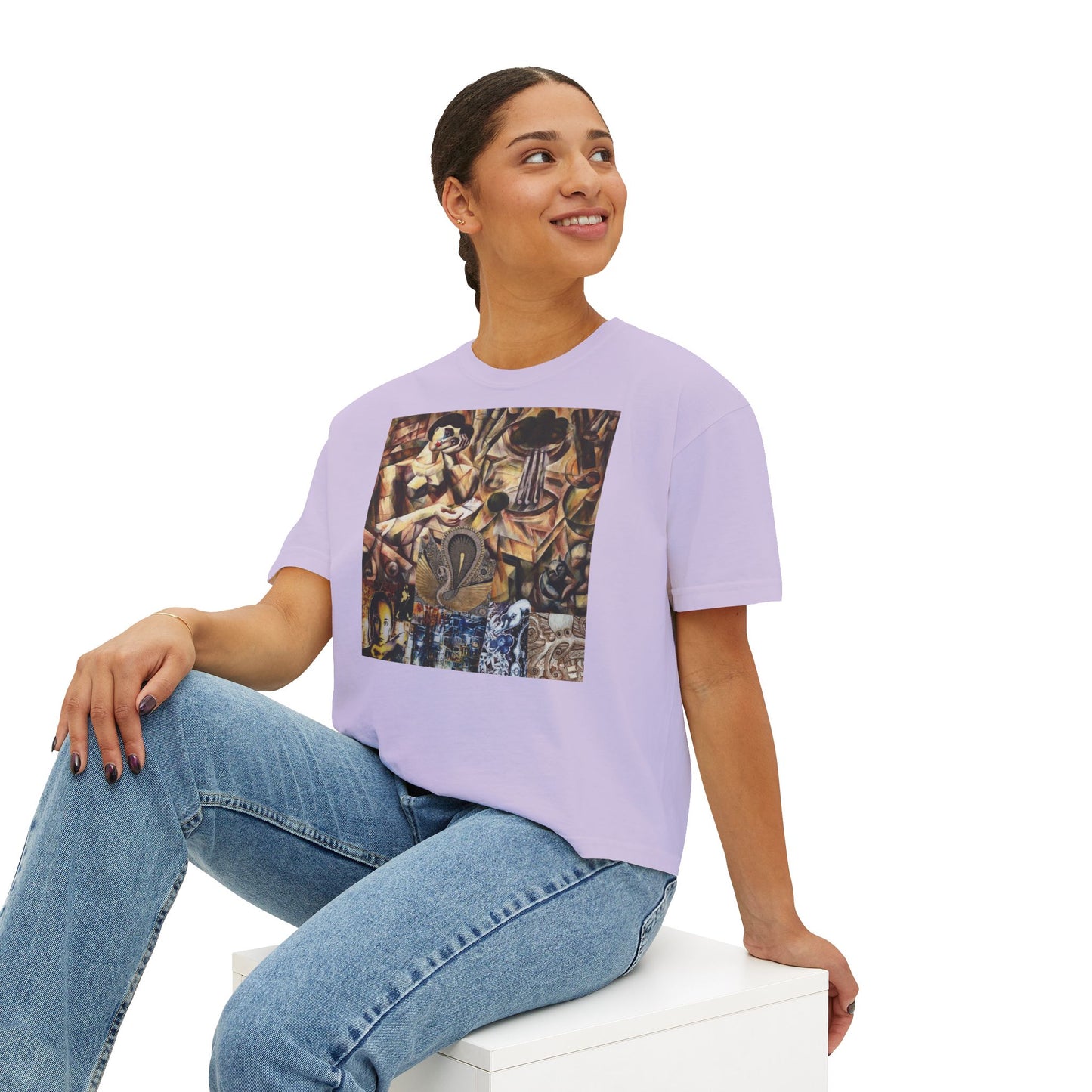 Margo Women’s Boxy Tee — Abstract Collage Art Square Print