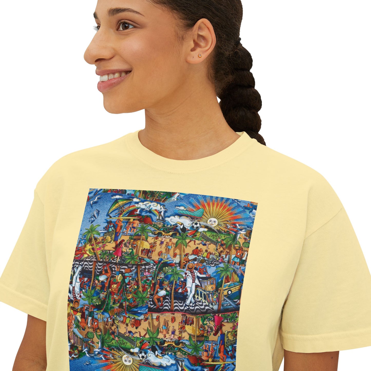Florida Collage Artwork Women’s Boxy Tee — Abstract Collage Art Square Print