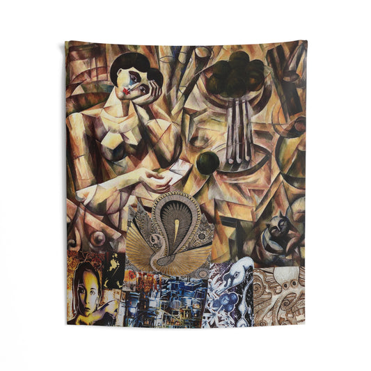 Margo Collage Artwork Abstract Cubist Wall Tapestry — Vintage Portrait & Geometric Collage Art