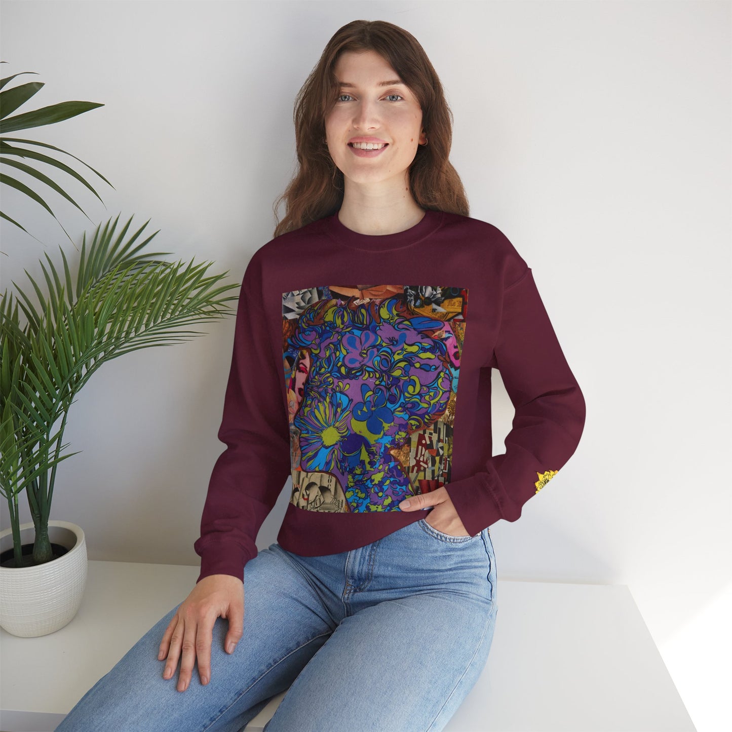 Purple Majesty Sweatshirt — Psychedelic Floral Collage Graphic