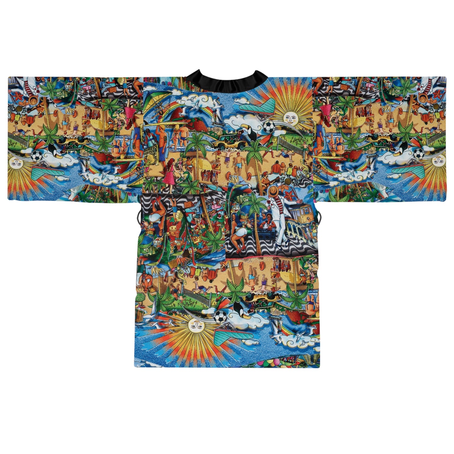 Florida Collage Artwork Floral Kimono Robe — Boho Lounge Cover-Up