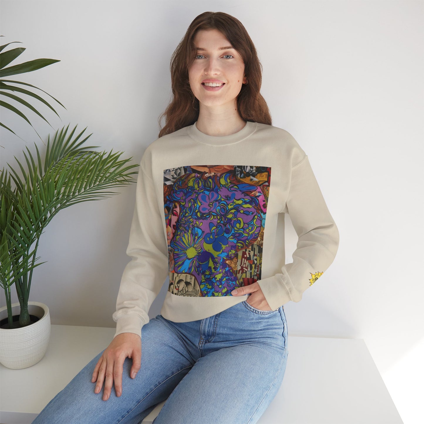Purple Majesty Sweatshirt — Psychedelic Floral Collage Graphic
