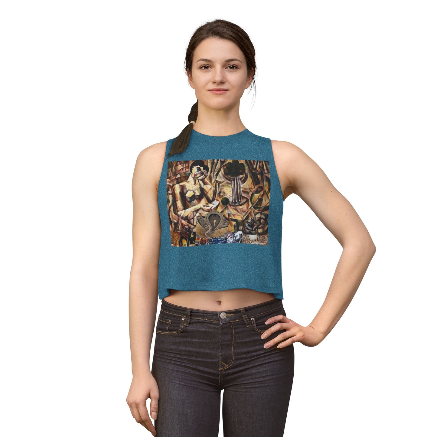 Margo Abstract Vintage Collage Crop Top — Boho Artistic Women's Tank