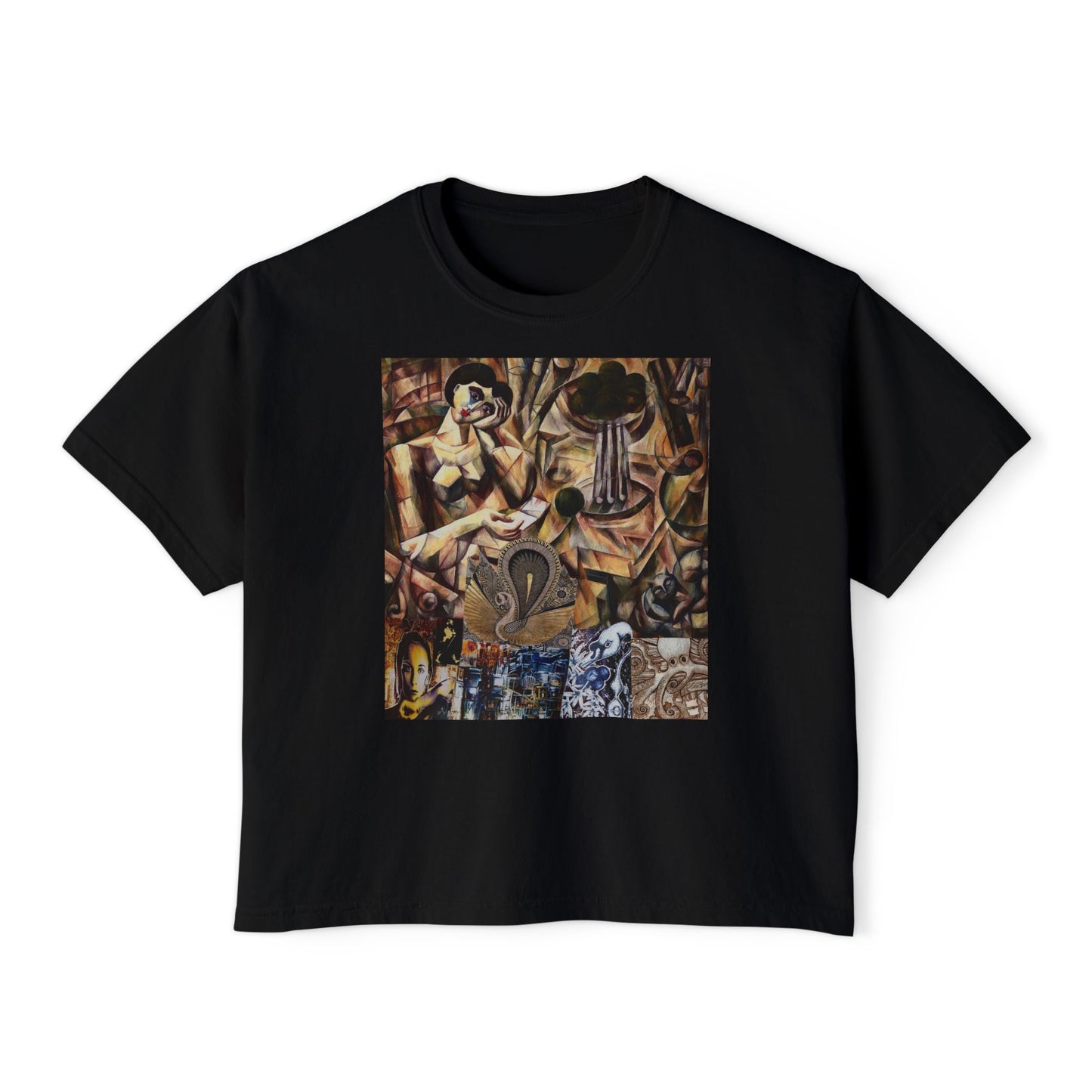 Margo Women’s Boxy Tee — Abstract Collage Art Square Print