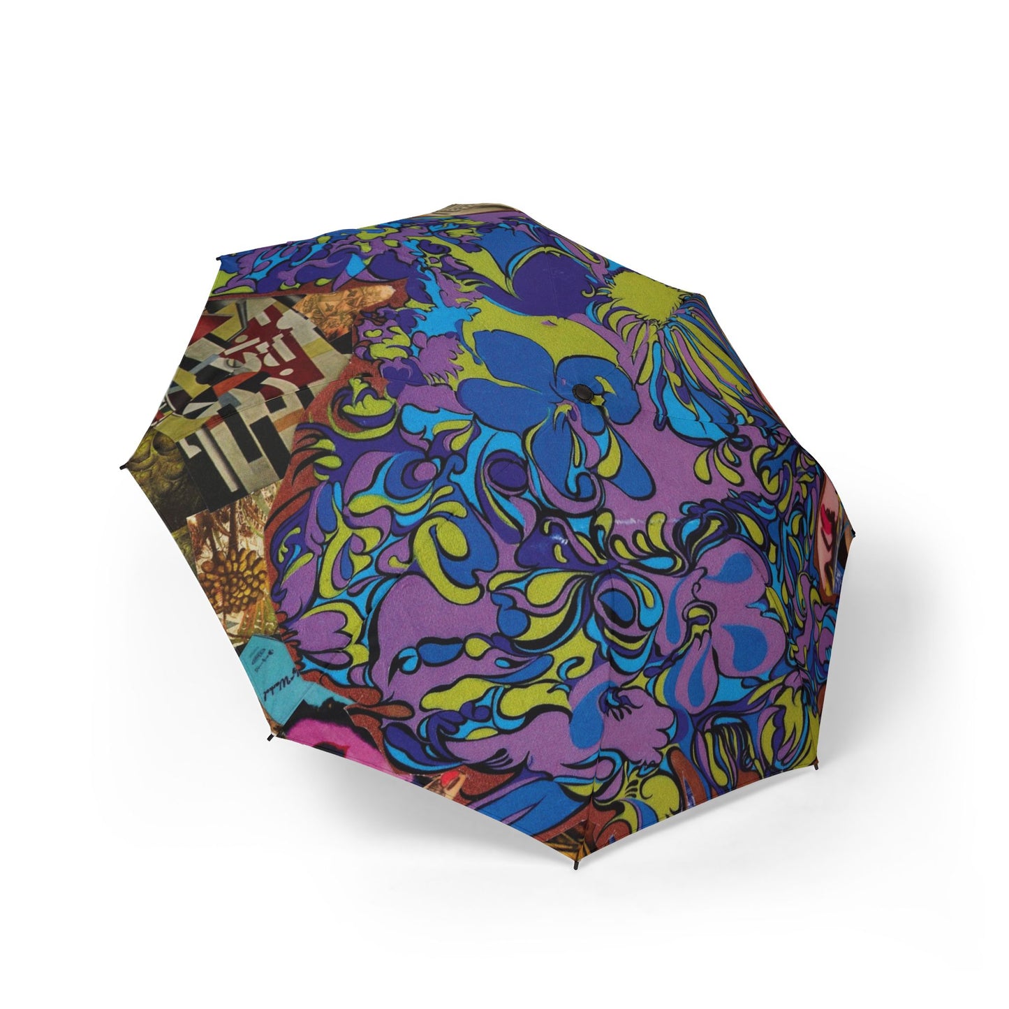 Majesty Collage Artwork Foldable Umbrella — Vibrant Psychedelic Floral Print, Compact Semi-Automatic Travel Umbrella