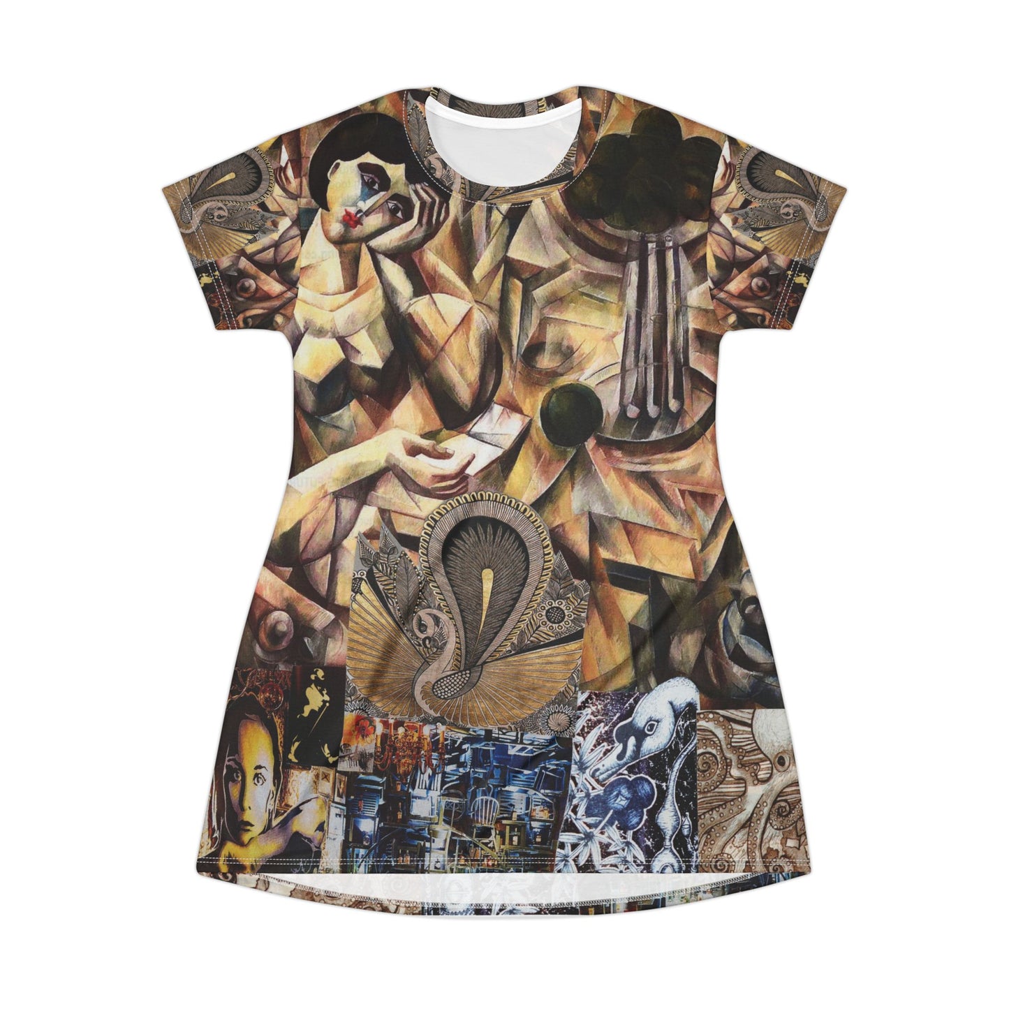 Margo Psychedelic Retro T‑Shirt Dress — Vibrant Retro Abstract All‑Over Print