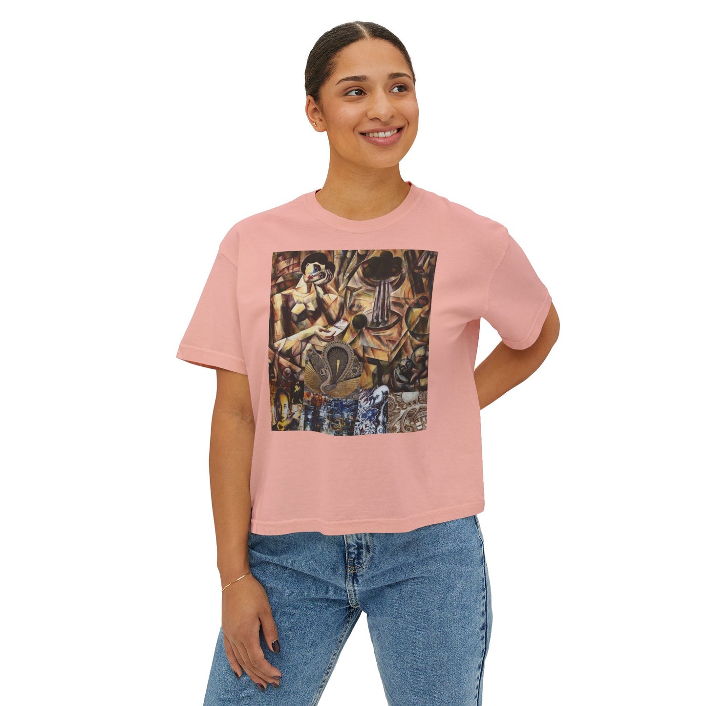 Margo Women’s Boxy Tee — Abstract Collage Art Square Print