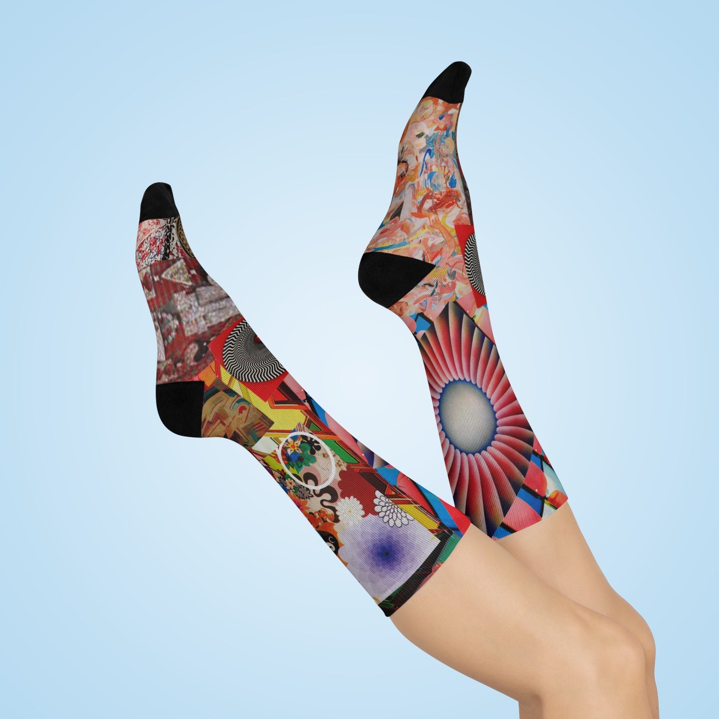 TEMPEST Collage Artwork Collage Crew Socks — Vibrant Abstract Art Cushion Socks