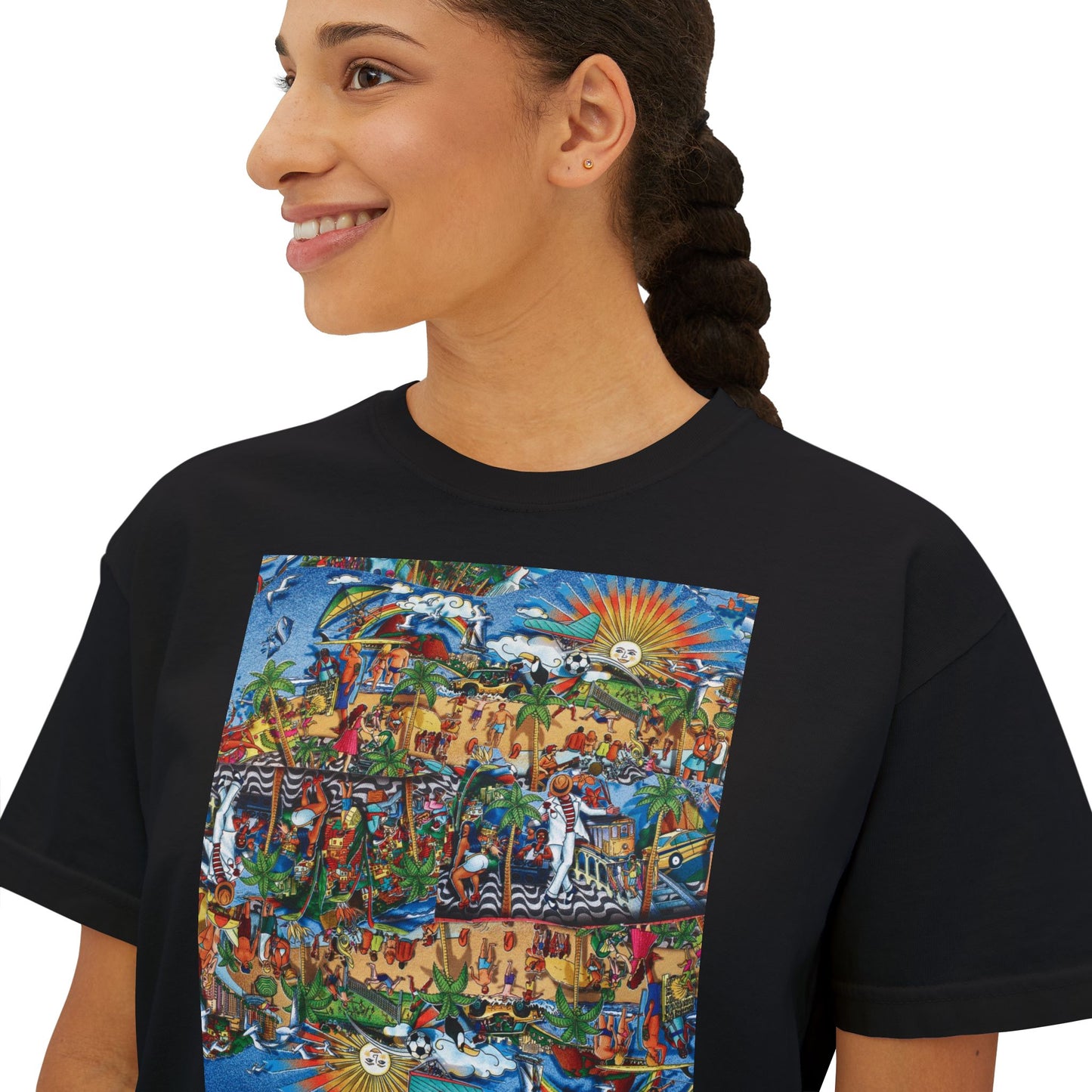 Florida Collage Artwork Women’s Boxy Tee — Abstract Collage Art Square Print