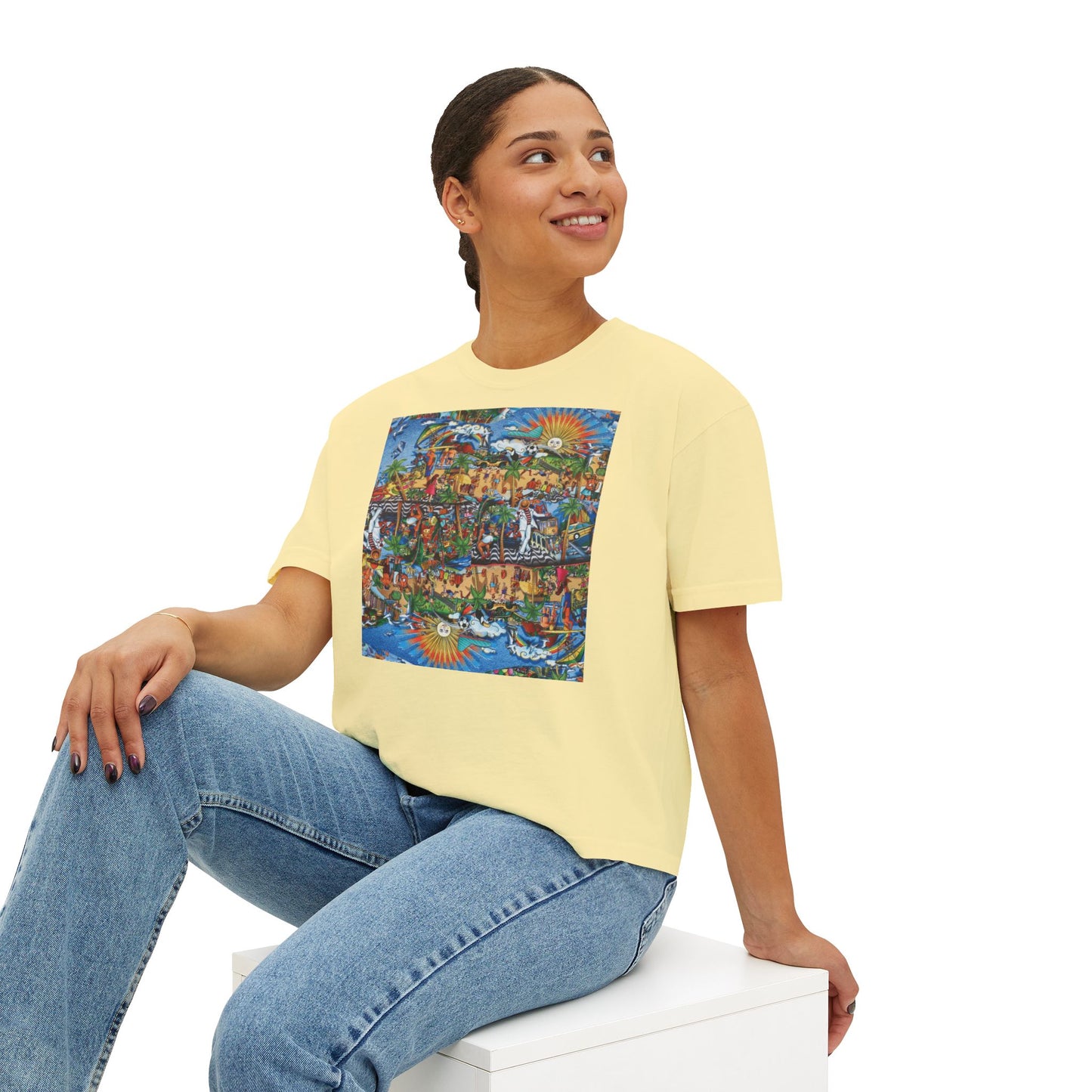 Florida Collage Artwork Women’s Boxy Tee — Abstract Collage Art Square Print