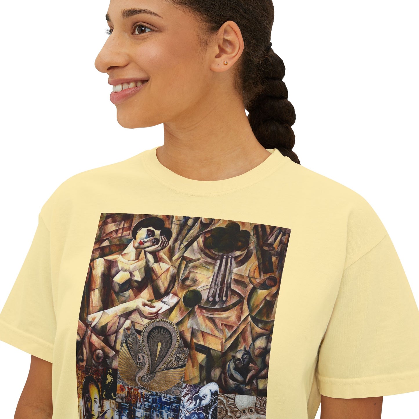 Margo Women’s Boxy Tee — Abstract Collage Art Square Print