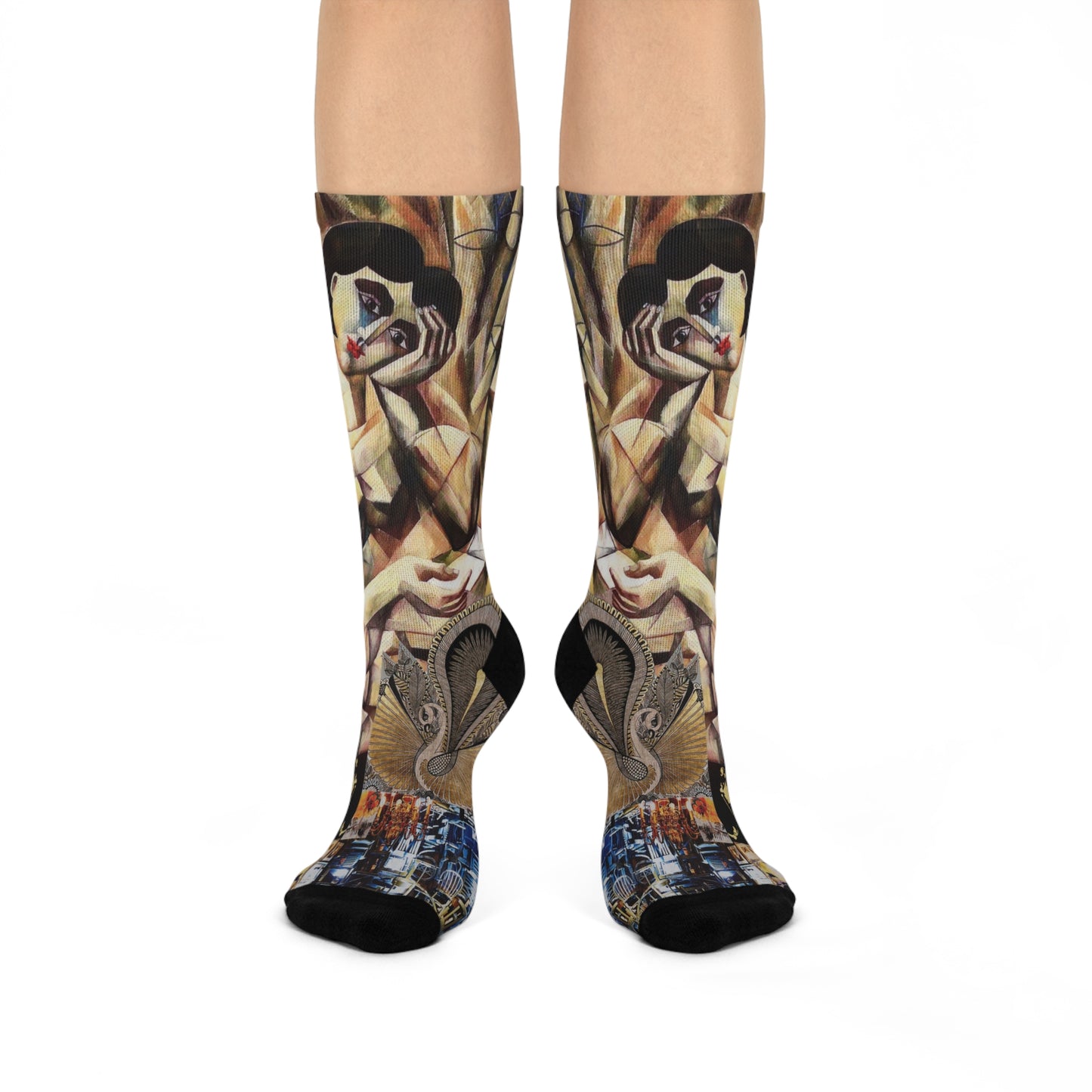 Margot Collage Crew Socks — Vibrant Abstract Art Cushion Socks