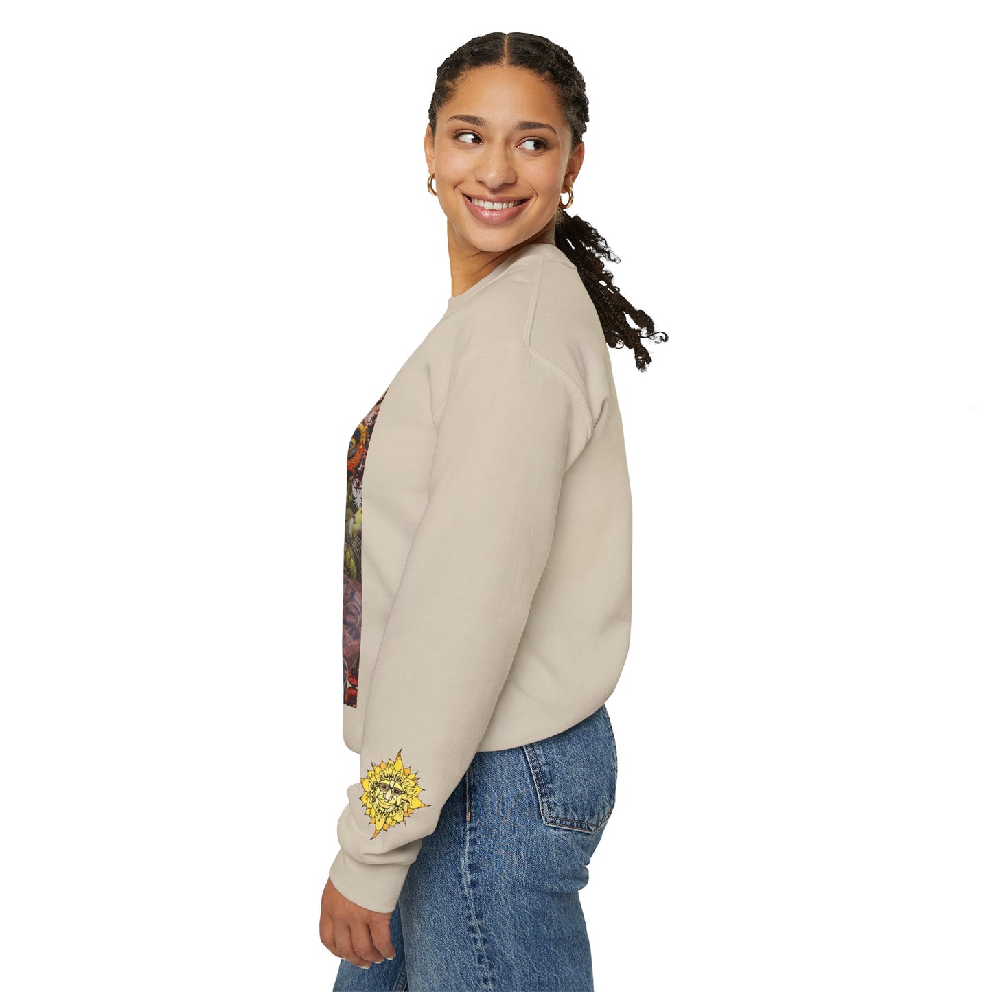 Apoda Surreal Parrot Garden Collage Sweatshirt — Psychedelic Bird Collage Crewneck