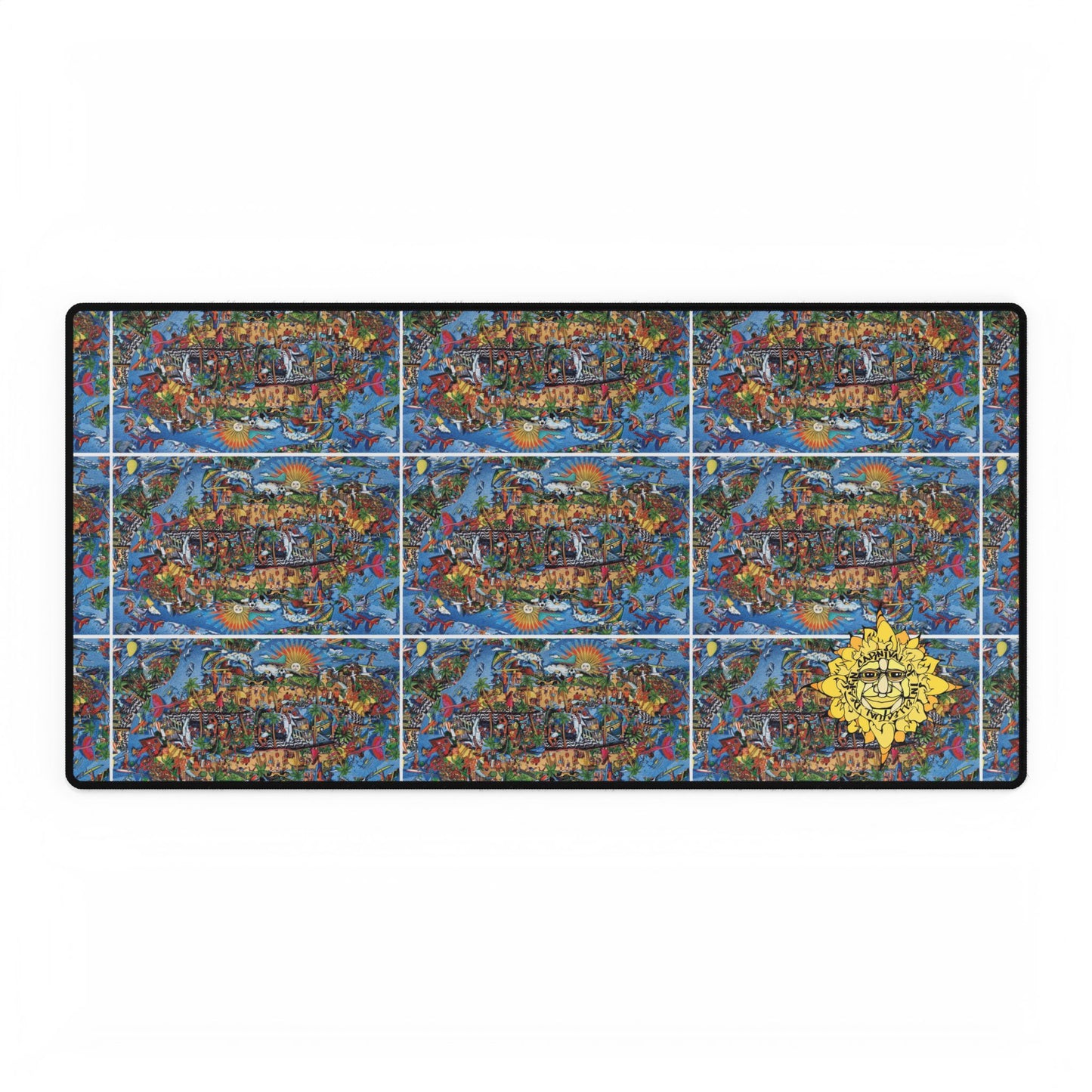 Florida Collage Artwork Boho Mosaic Desk Mat — Floral Sun Accent Large Mousepad