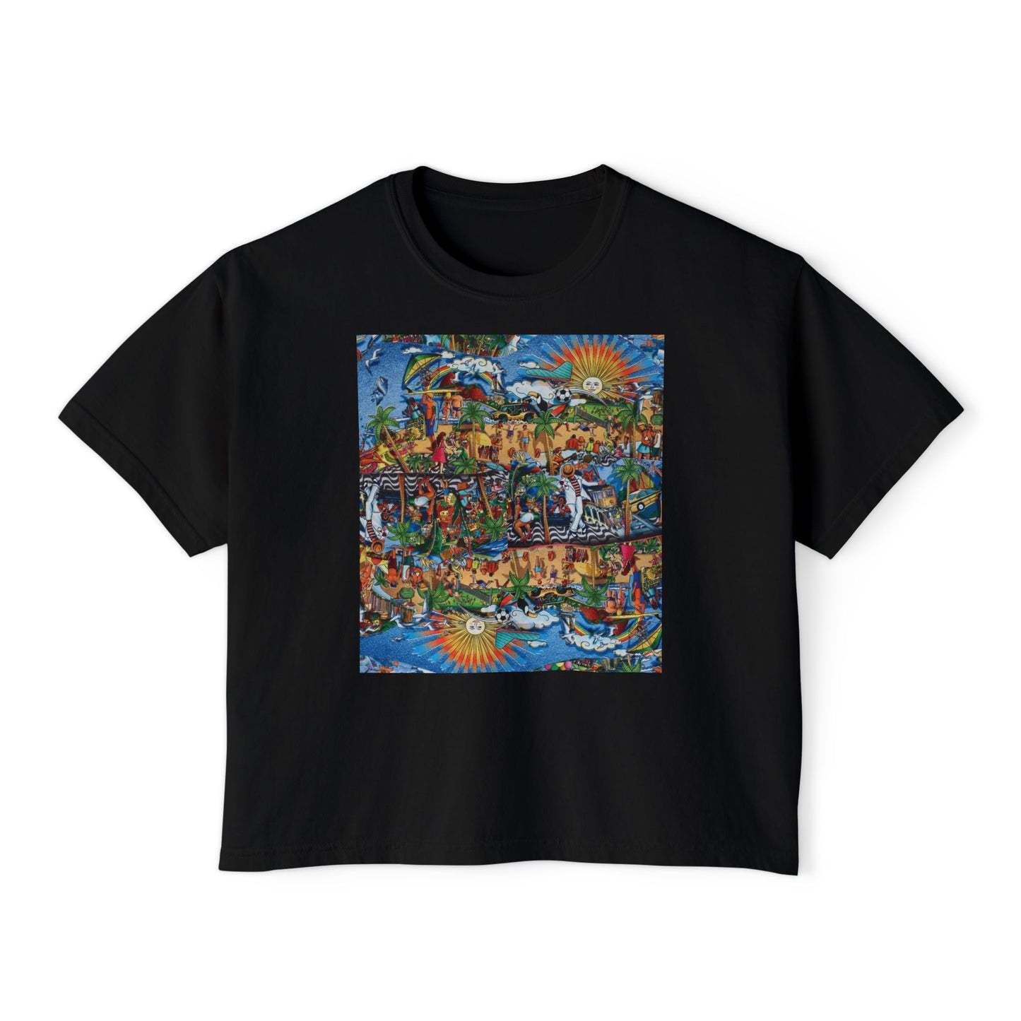 Florida Collage Artwork Women’s Boxy Tee — Abstract Collage Art Square Print