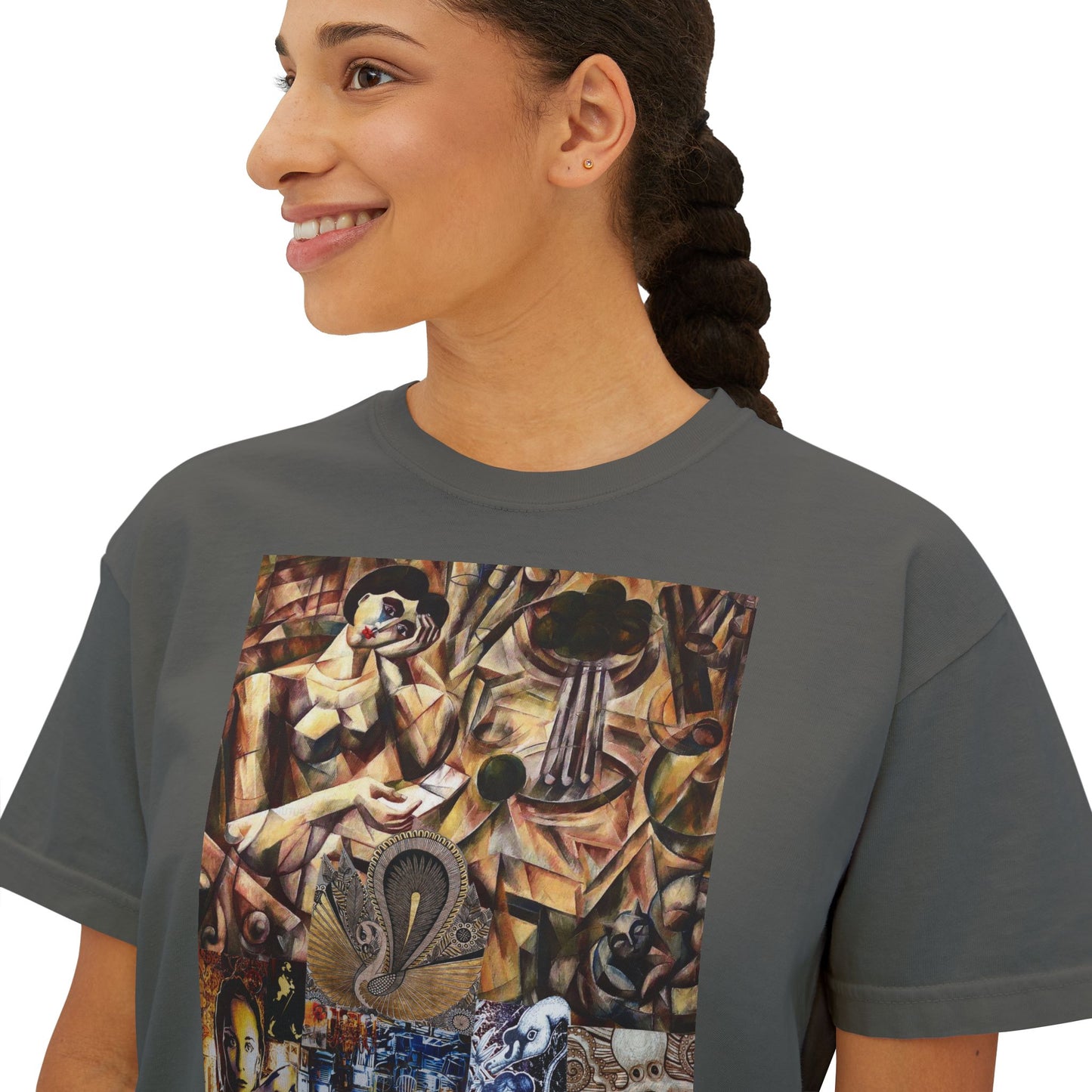 Margo Women’s Boxy Tee — Abstract Collage Art Square Print
