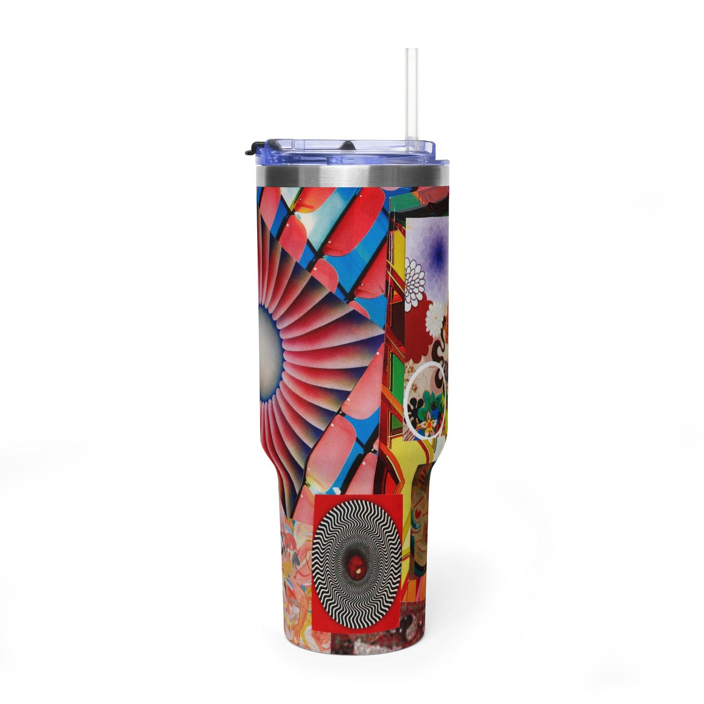Tempest Collage Artwork 40oz Vacuum Tumbler – Colorful Kaleidoscope Floral Insulated Travel Mug