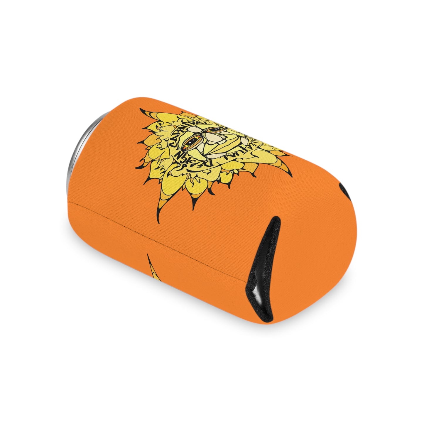 Sunface Can Cooler — Retro Yellow Sun Beverage Koozie