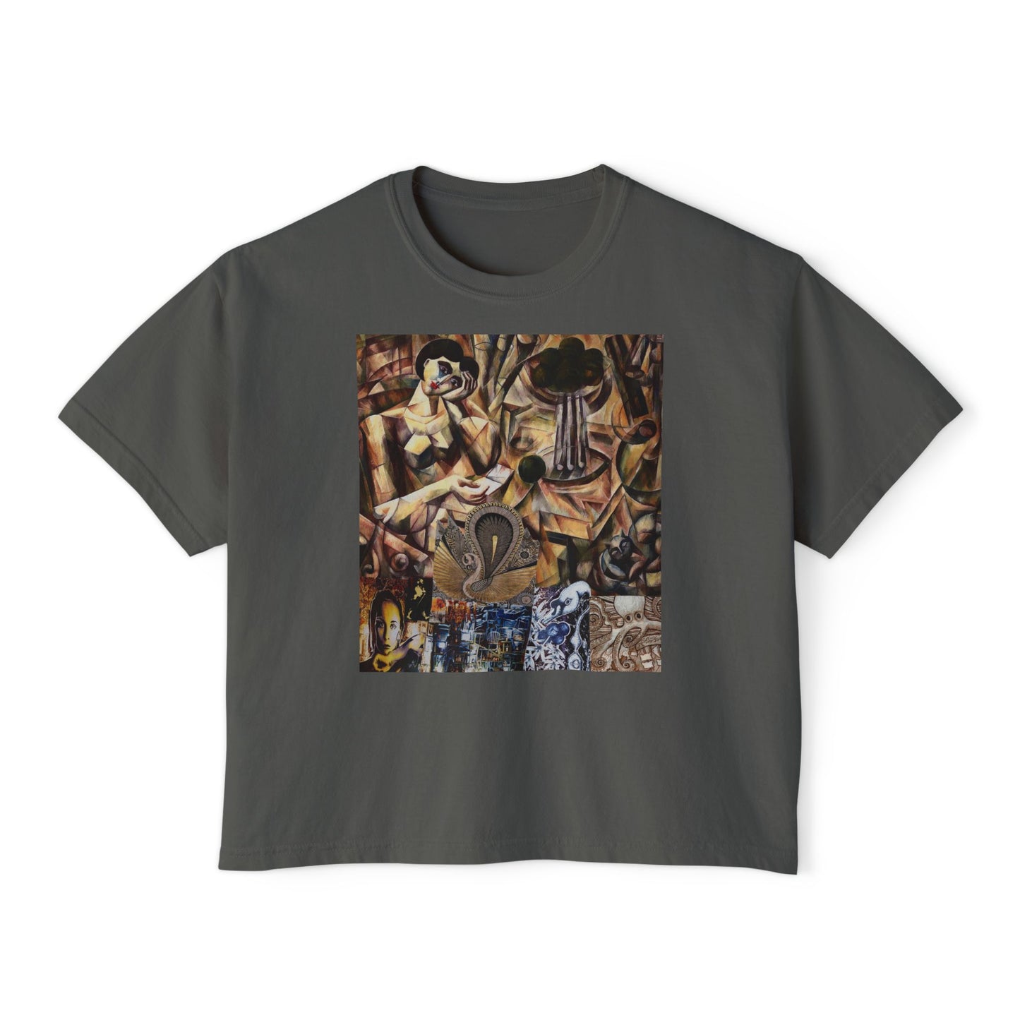 Margo Women’s Boxy Tee — Abstract Collage Art Square Print
