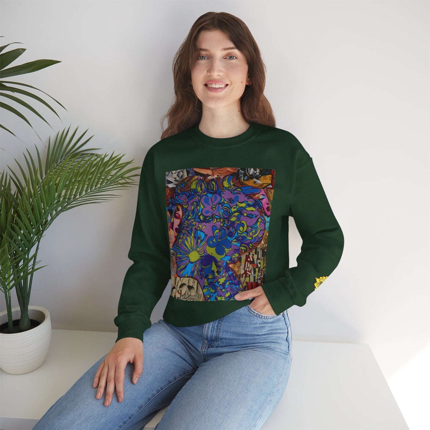 Purple Majesty Sweatshirt — Psychedelic Floral Collage Graphic