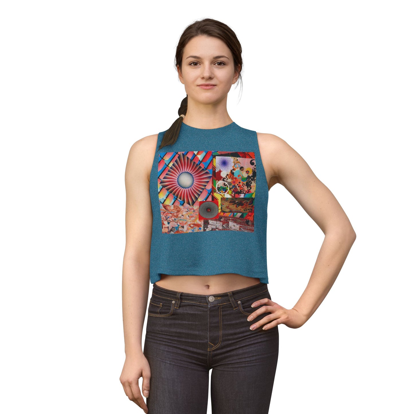 Tempest Psychedelic Collage Crop Top — Retro Sunburst Graphic Women's Tank