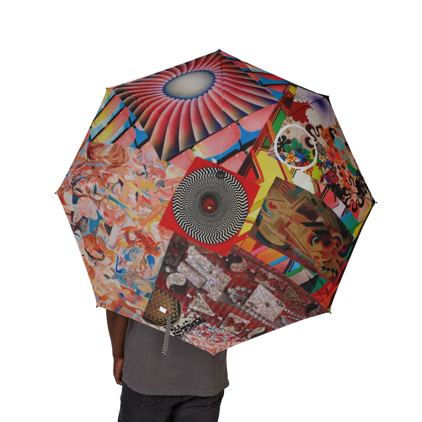 Tempest Collage Artwork Foldable Art Print Umbrella — Colorful Abstract Collage Design, Semi-Automatic Compact Travel Umbrella